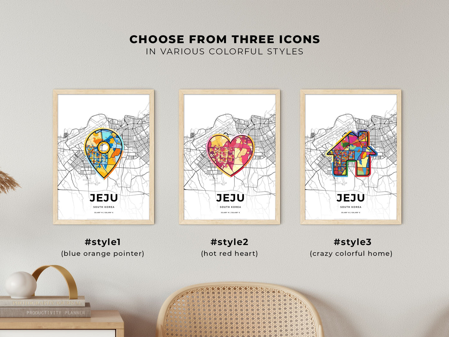 Jeju South Korea maps with colorful icons