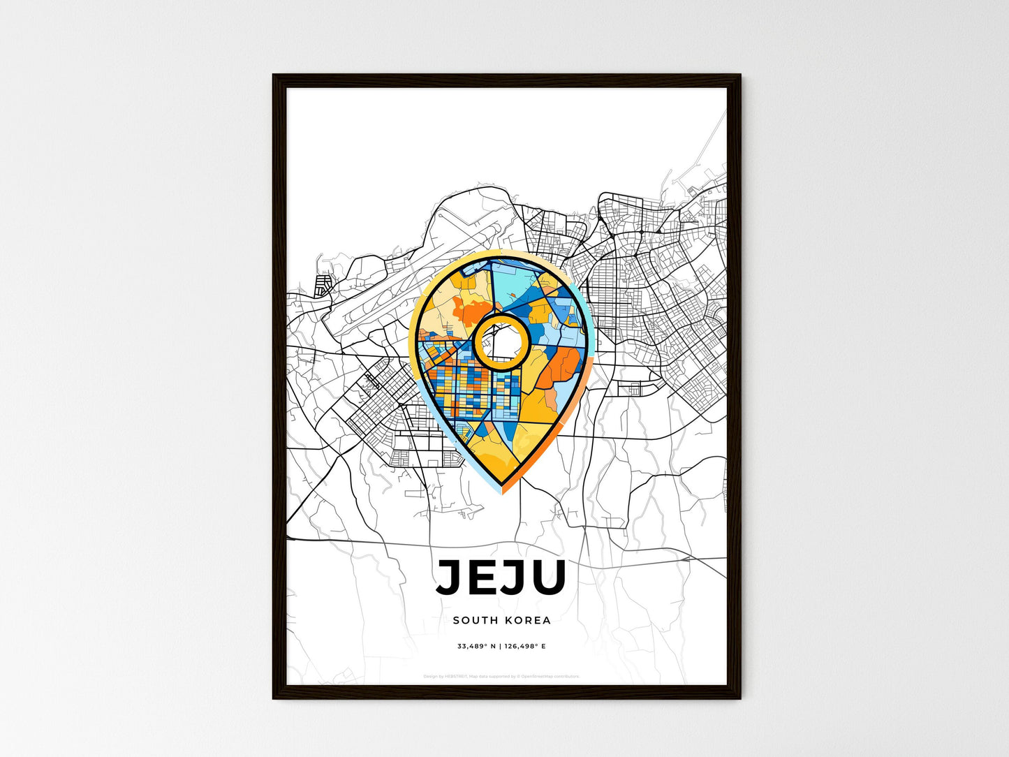 Jeju South Korea wedding art map with pointer icon