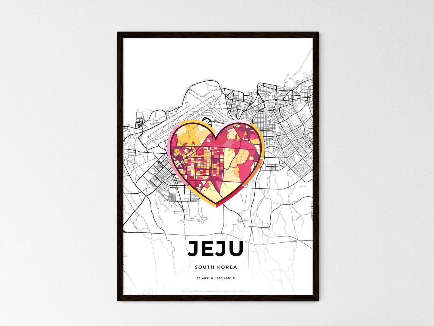 Jeju South Korea wedding art map with heart icon