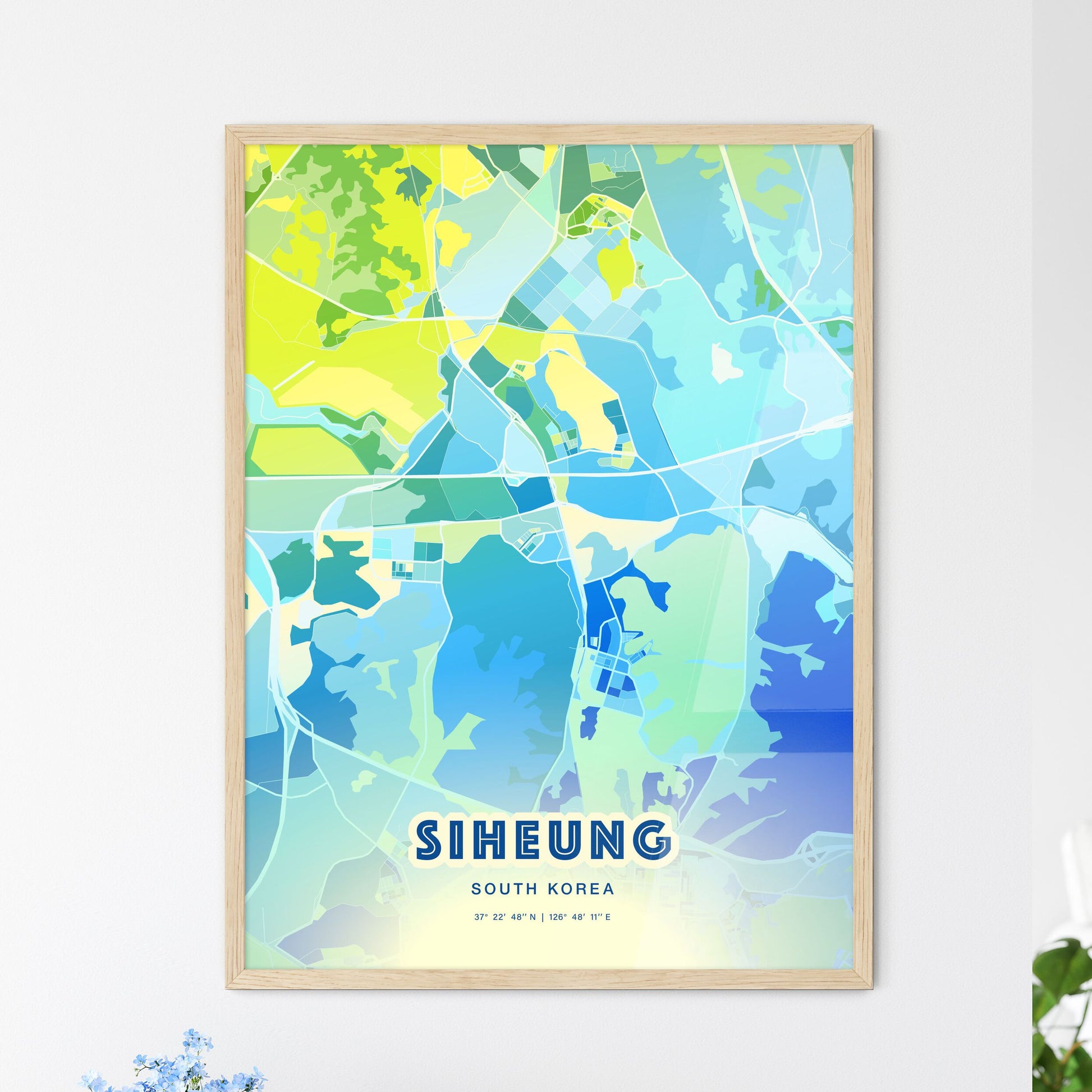 Colorful SIHEUNG SOUTH KOREA Fine Art Map Cool Blue