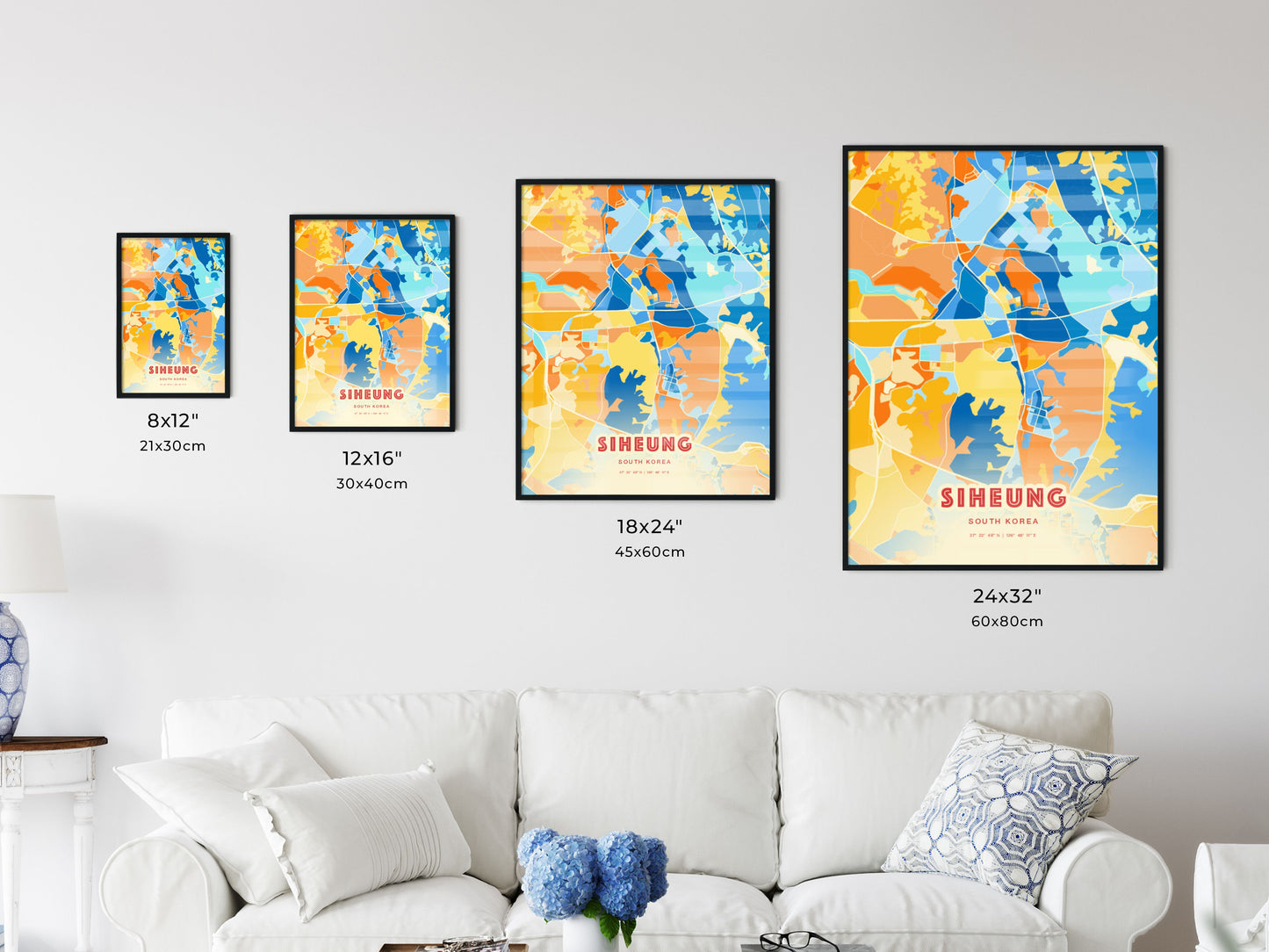 Colorful SIHEUNG SOUTH KOREA Fine Art Map Blue Orange