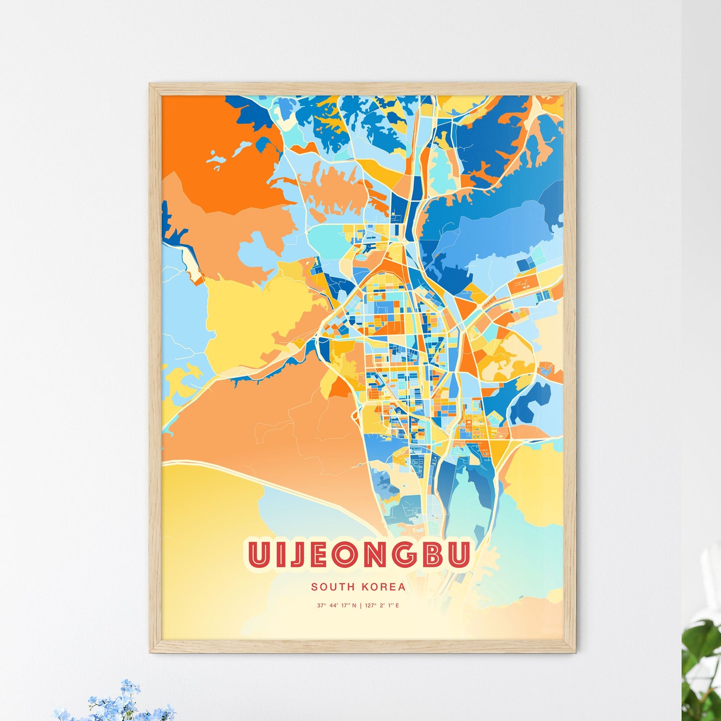 Colorful UIJEONGBU SOUTH KOREA Fine Art Map Blue Orange