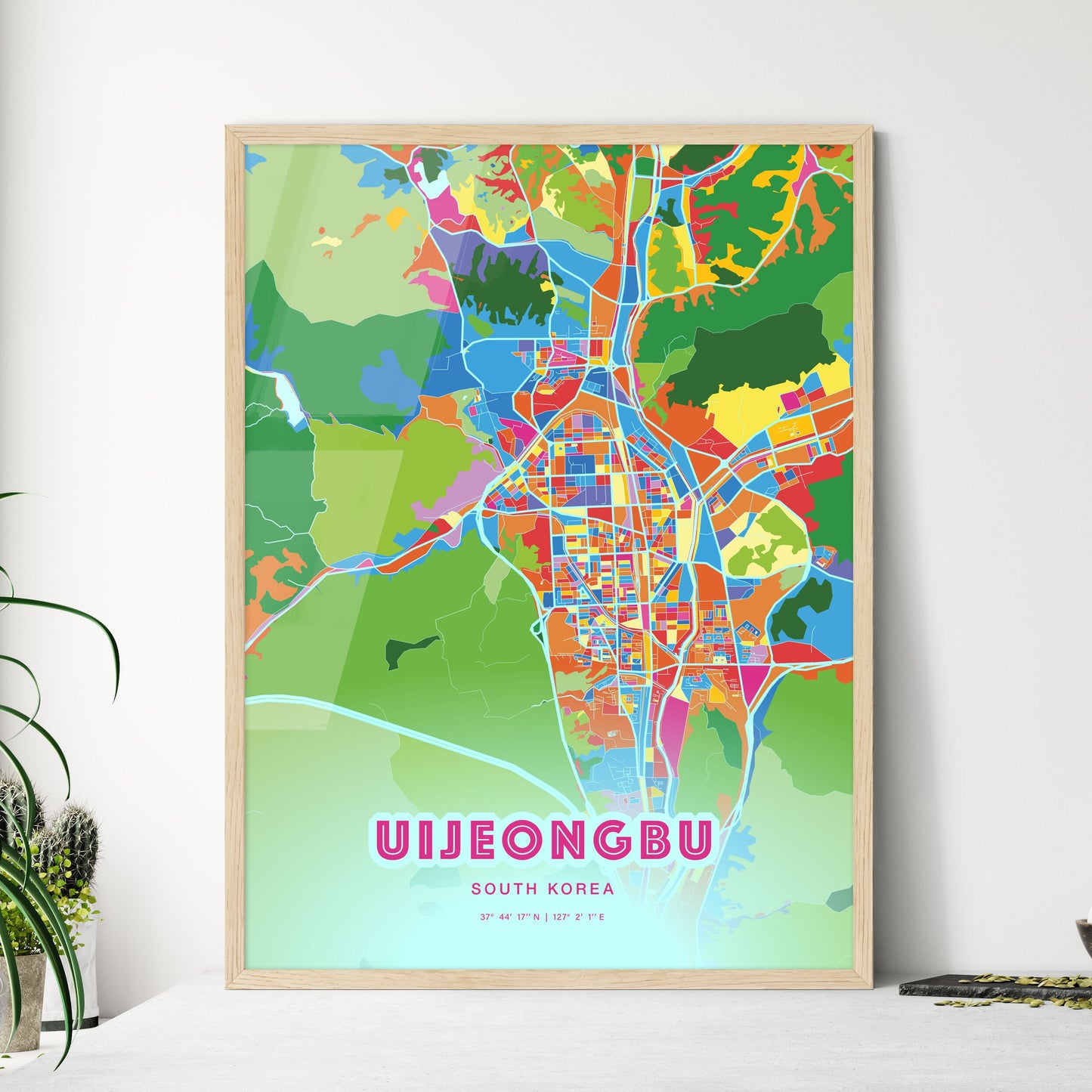 Colorful UIJEONGBU SOUTH KOREA Fine Art Map Crazy Colors