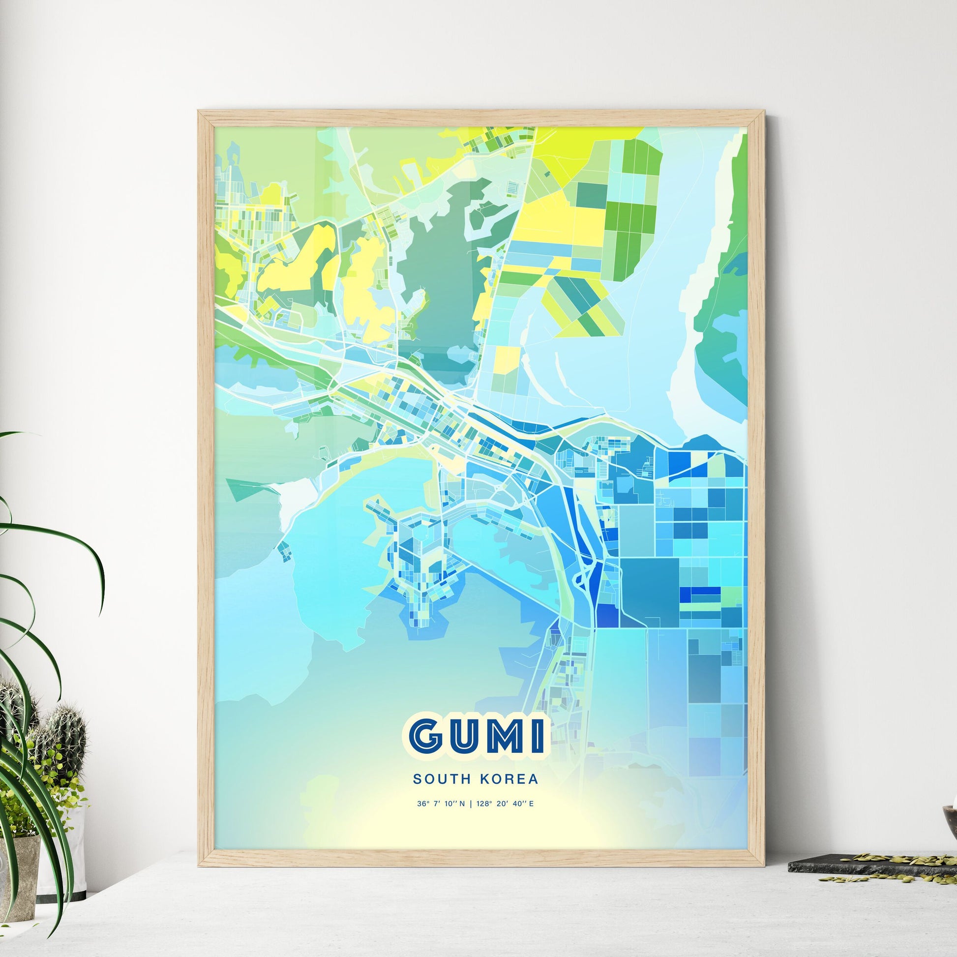 Colorful GUMI SOUTH KOREA Fine Art Map Cool Blue