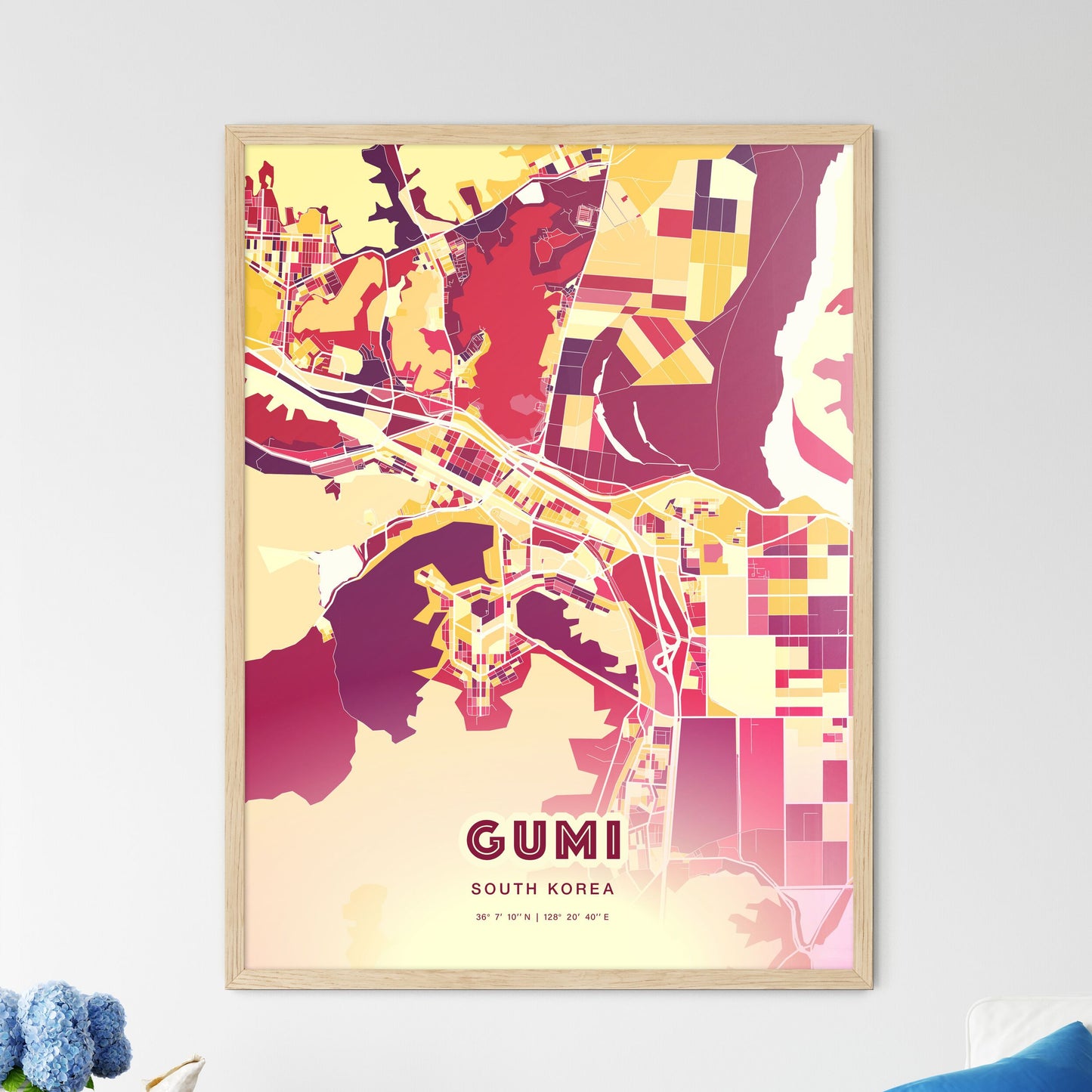 Colorful GUMI SOUTH KOREA Fine Art Map Hot Red