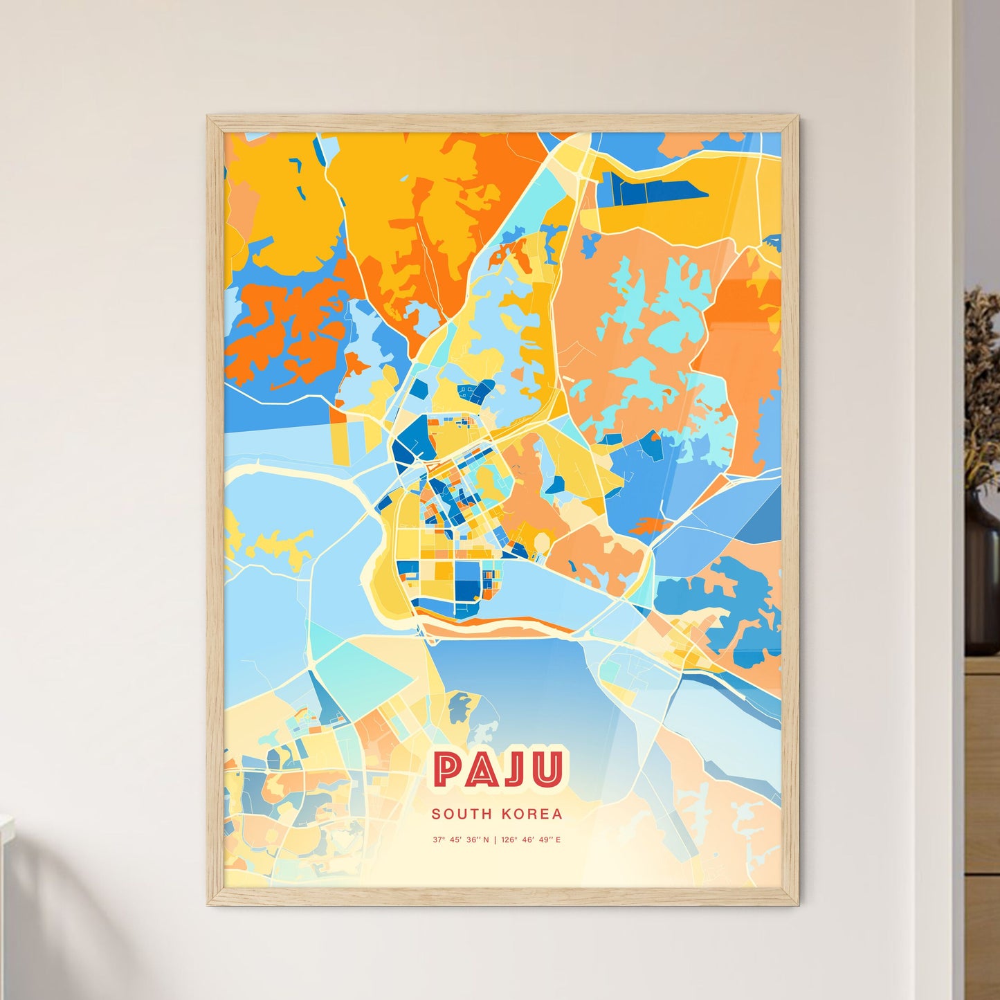 Colorful PAJU SOUTH KOREA Fine Art Map Blue Orange