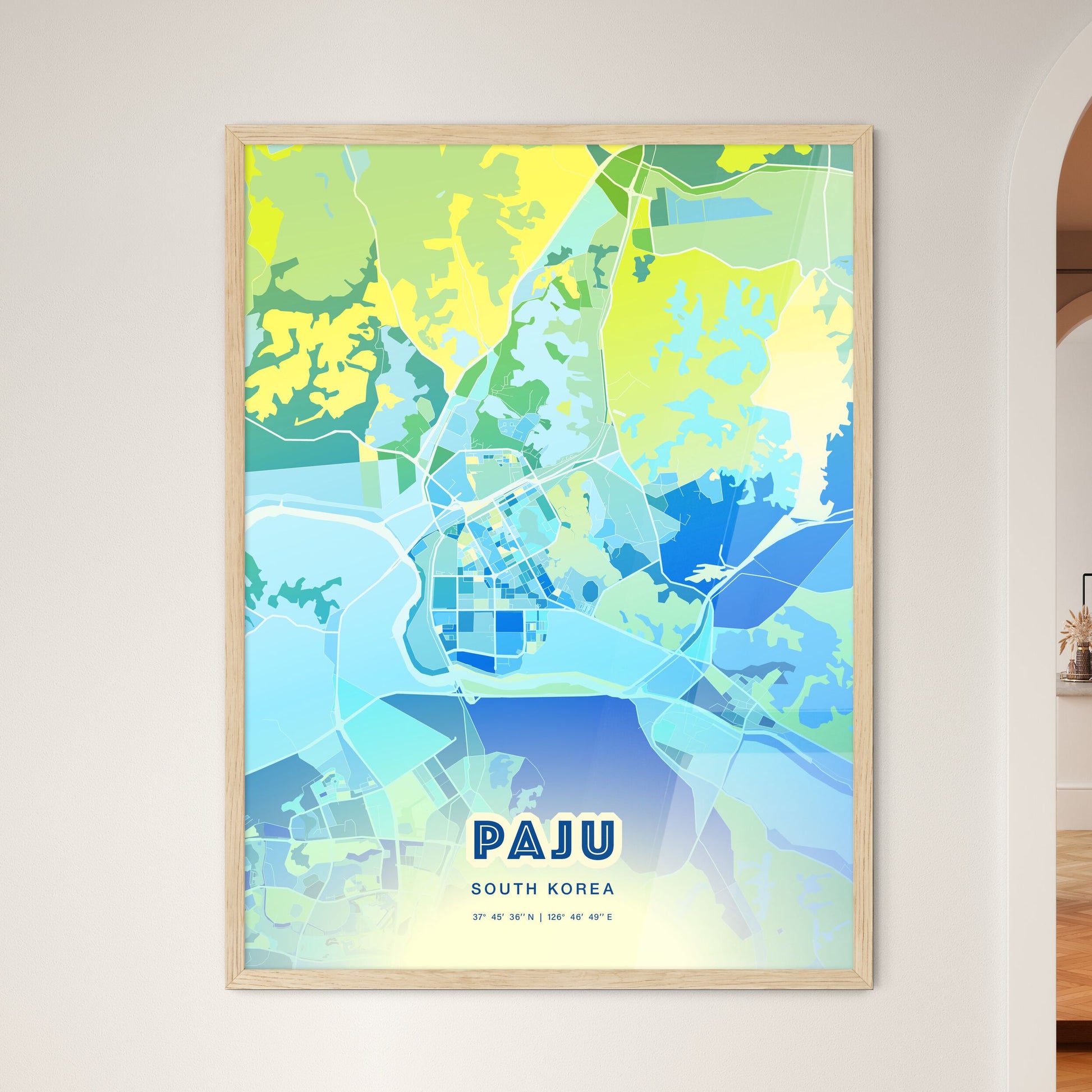 Colorful PAJU SOUTH KOREA Fine Art Map Cool Blue