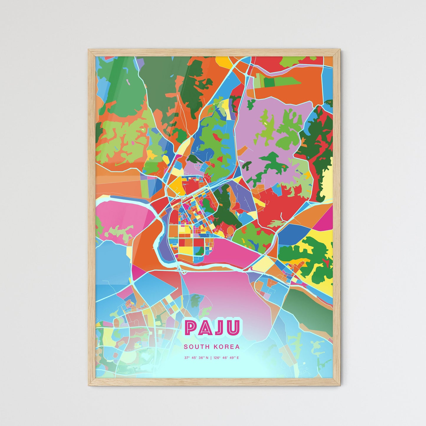 Colorful PAJU SOUTH KOREA Fine Art Map Crazy Colors