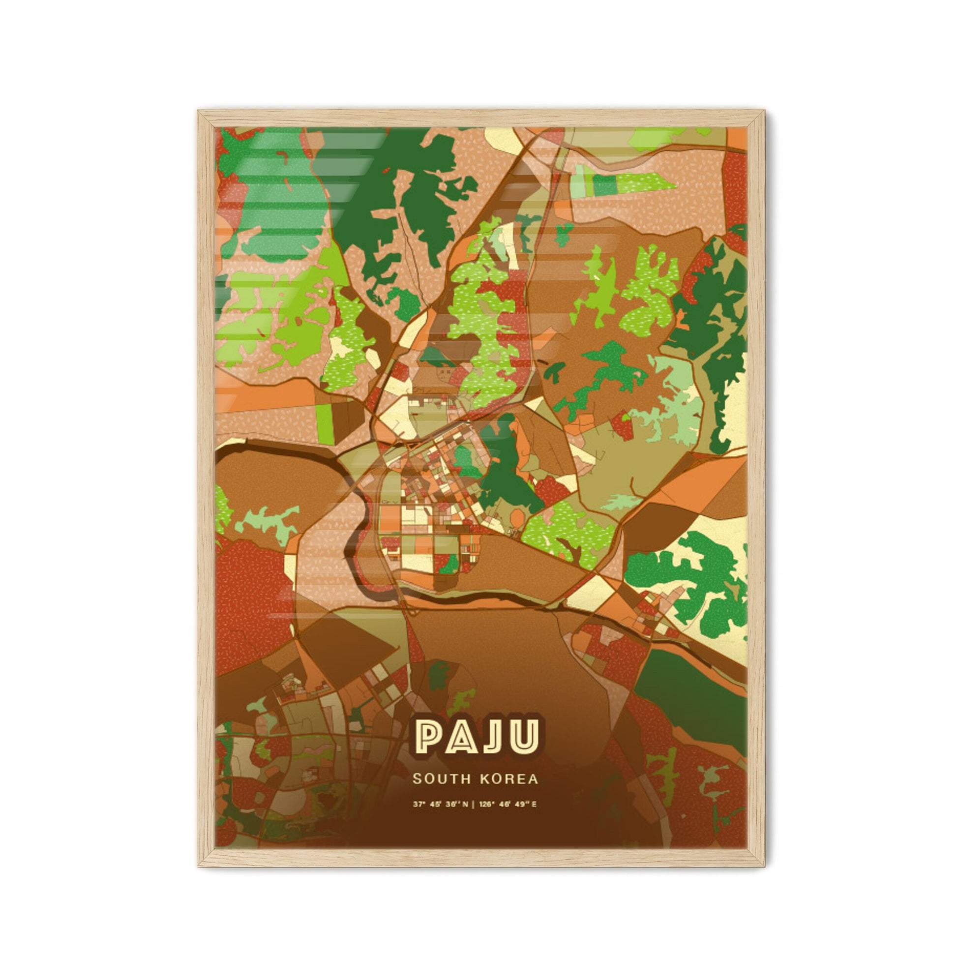 Colorful PAJU SOUTH KOREA Fine Art Map Farmhouse