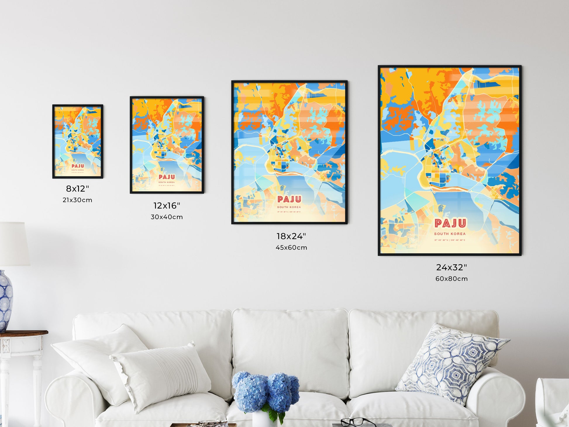 Colorful PAJU SOUTH KOREA Fine Art Map Blue Orange