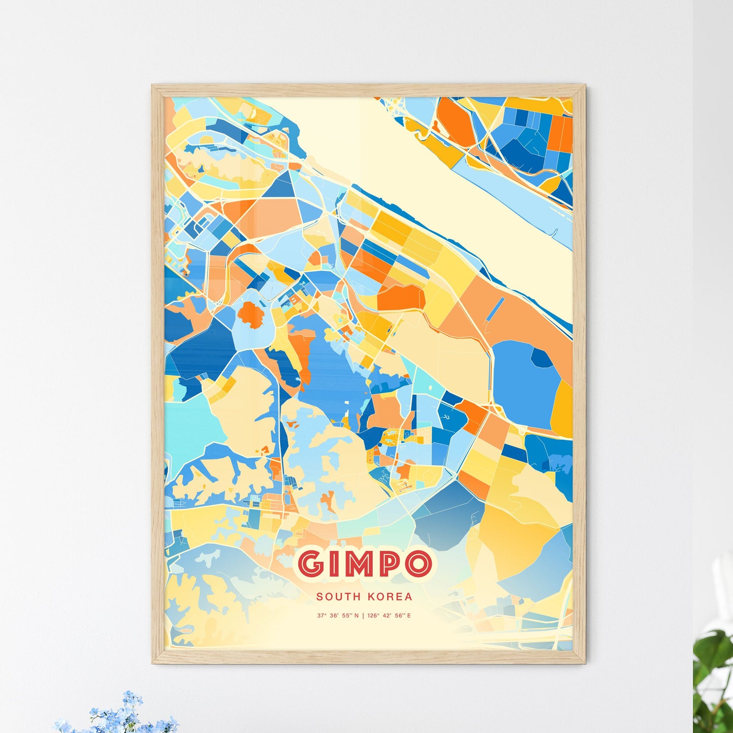Colorful GIMPO SOUTH KOREA Fine Art Map Blue Orange