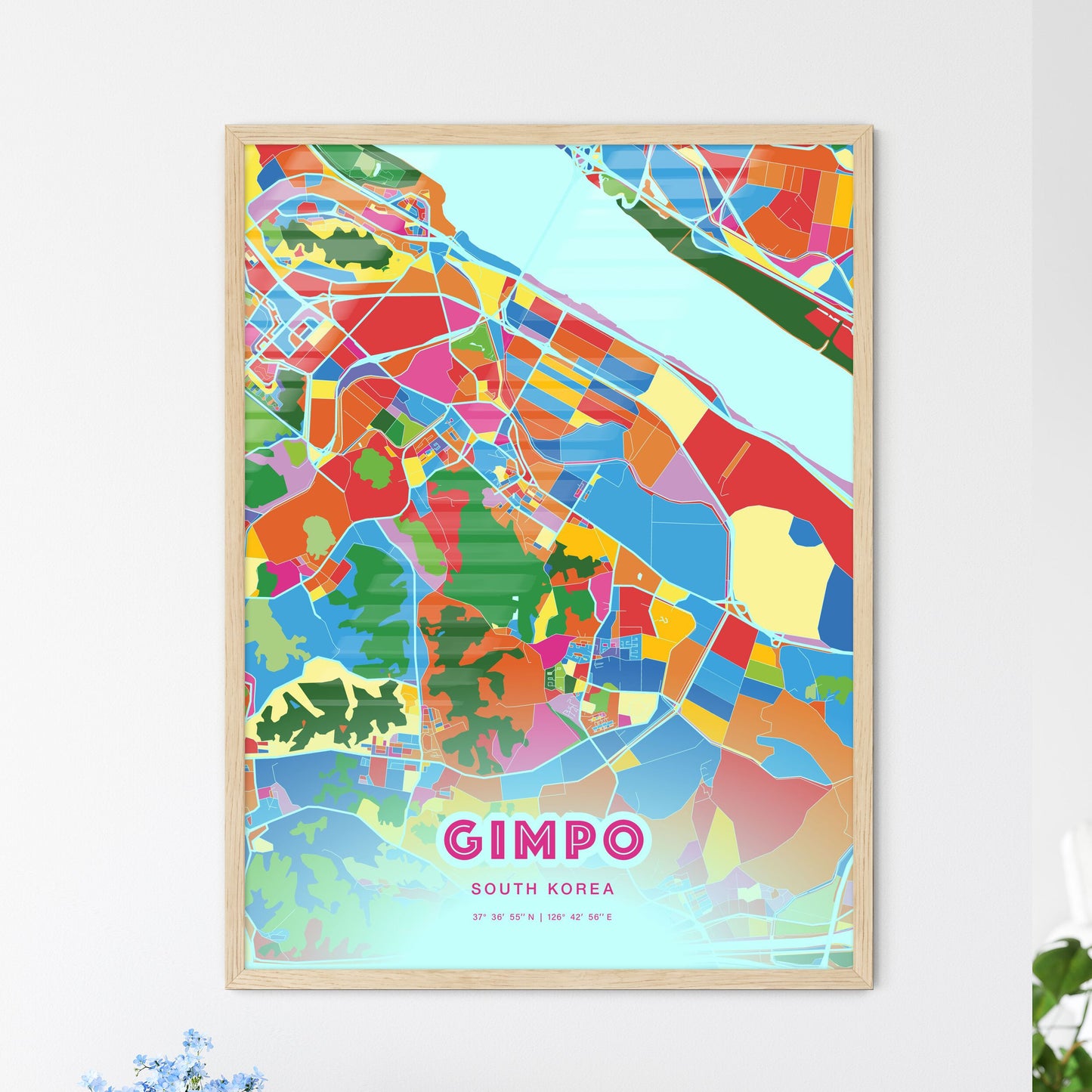Colorful GIMPO SOUTH KOREA Fine Art Map Crazy Colors