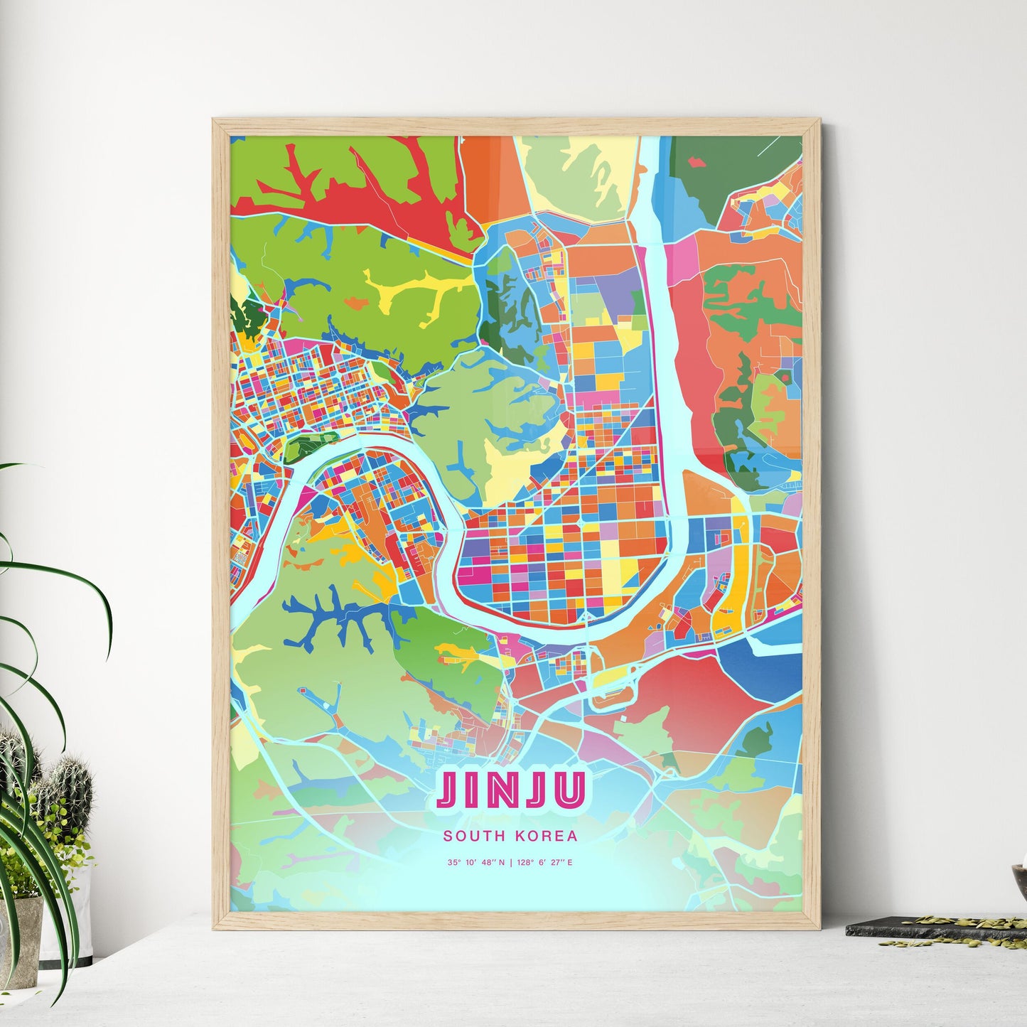 Colorful JINJU SOUTH KOREA Fine Art Map Crazy Colors