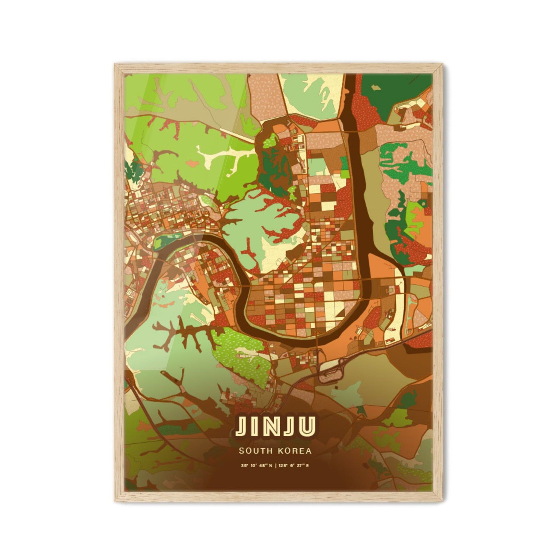 Colorful JINJU SOUTH KOREA Fine Art Map Farmhouse