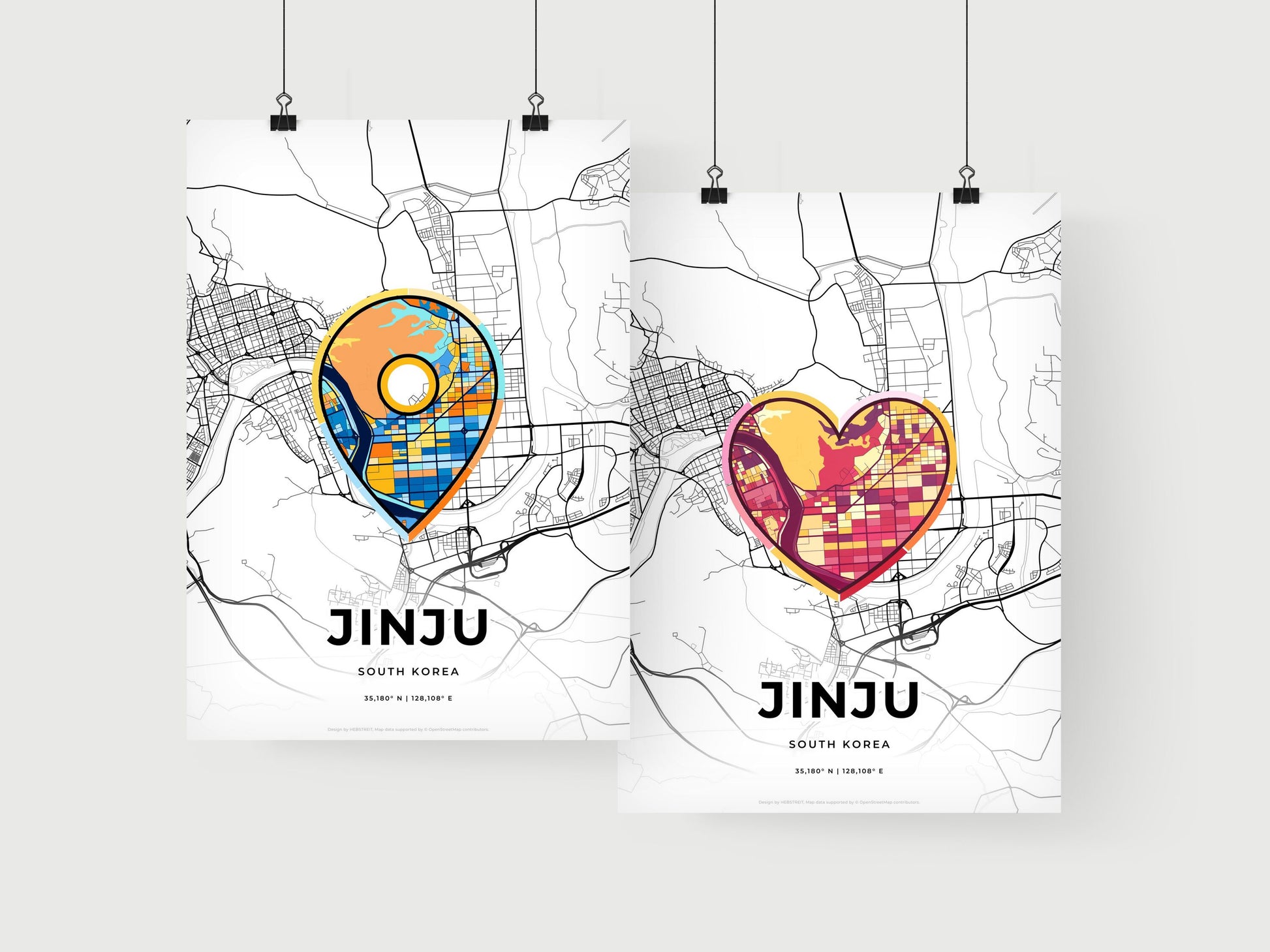 JINJU SOUTH KOREA minimal art map with a colorful icon. Where it all began, Couple map gift.