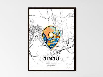JINJU SOUTH KOREA minimal art map with a colorful icon. Where it all began, Couple map gift. Style 1