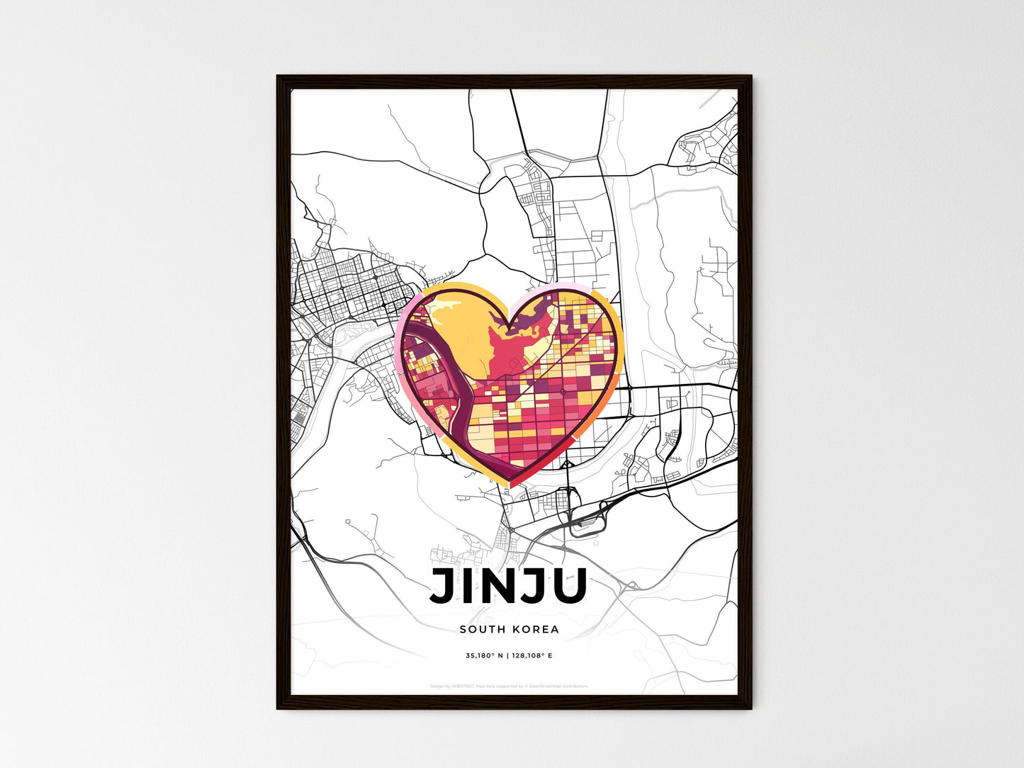 JINJU SOUTH KOREA minimal art map with a colorful icon. Where it all began, Couple map gift. Style 2