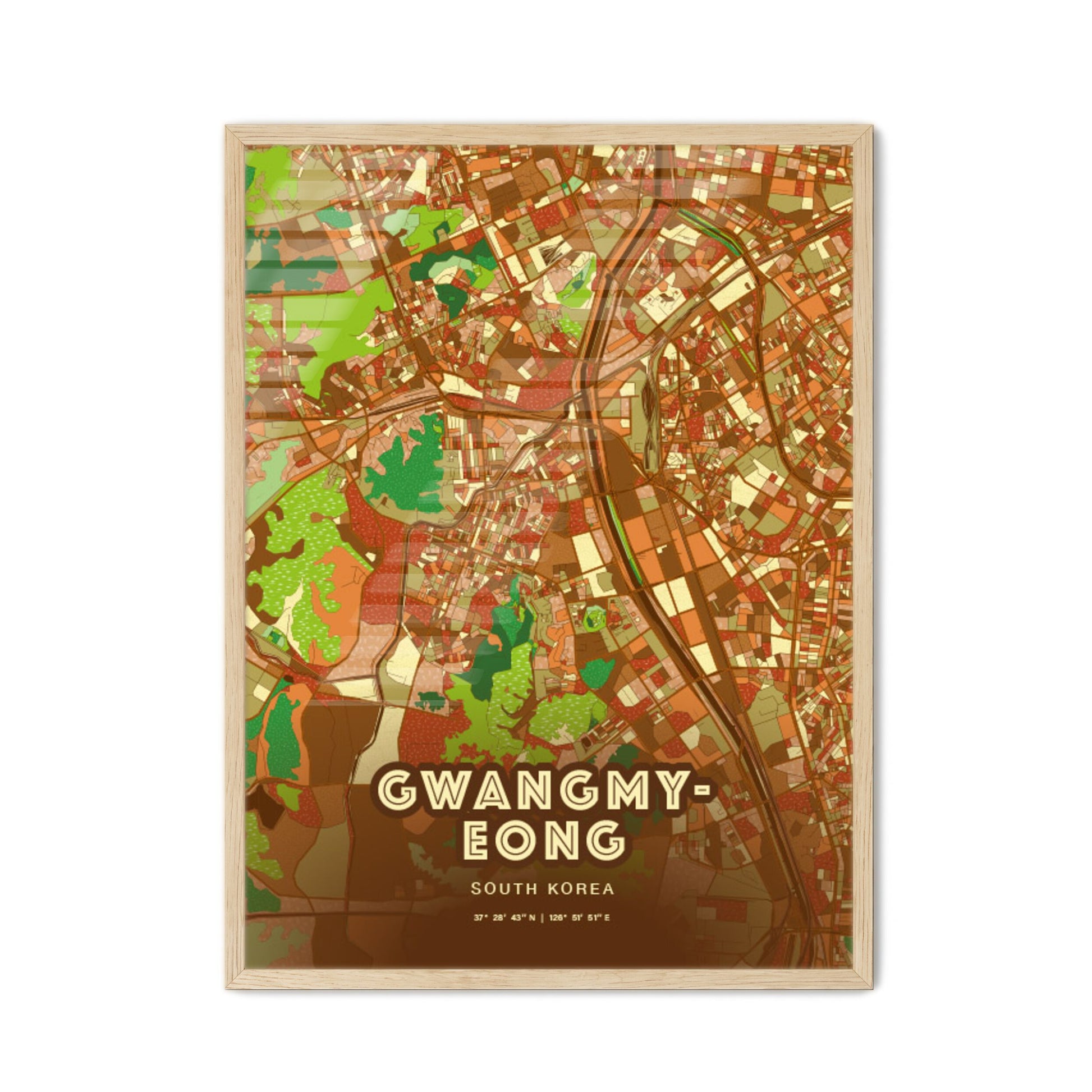 Colorful GWANGMYEONG SOUTH KOREA Fine Art Map Farmhouse