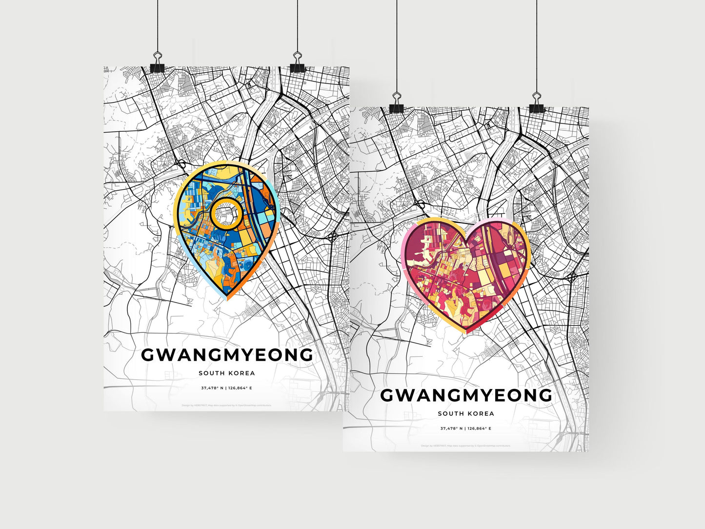 GWANGMYEONG SOUTH KOREA minimal art map with a colorful icon. Where it all began, Couple map gift.