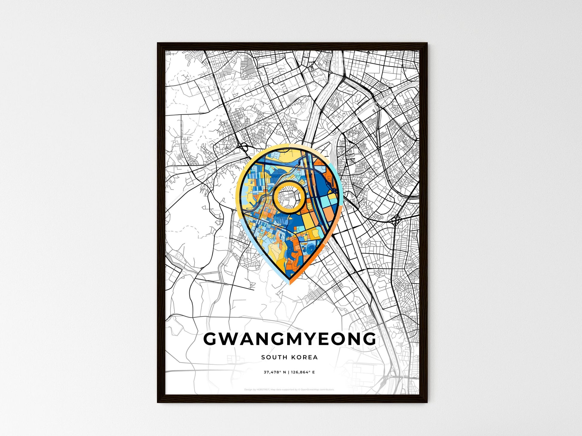 GWANGMYEONG SOUTH KOREA minimal art map with a colorful icon. Where it all began, Couple map gift. Style 1