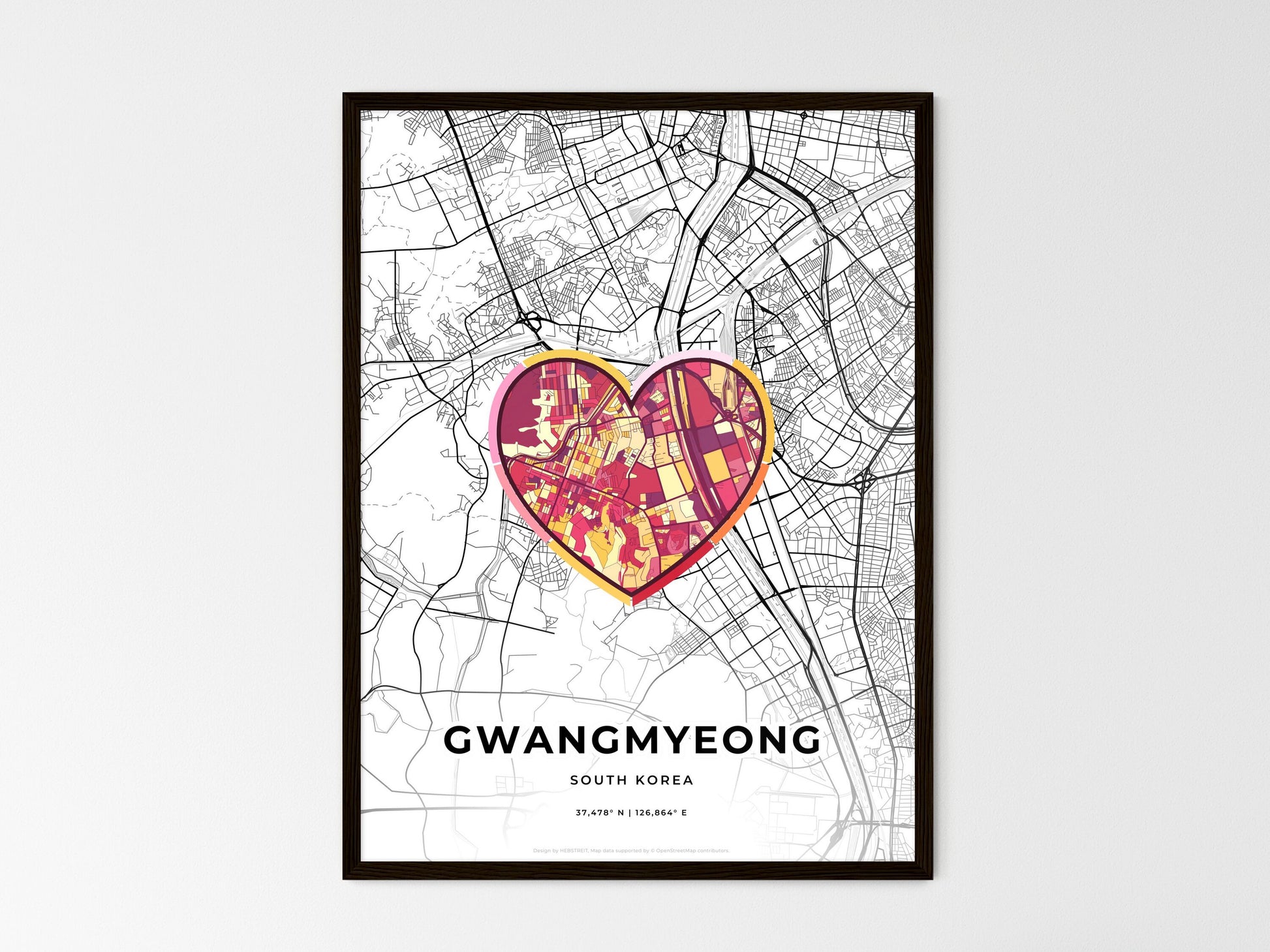 GWANGMYEONG SOUTH KOREA minimal art map with a colorful icon. Where it all began, Couple map gift. Style 2