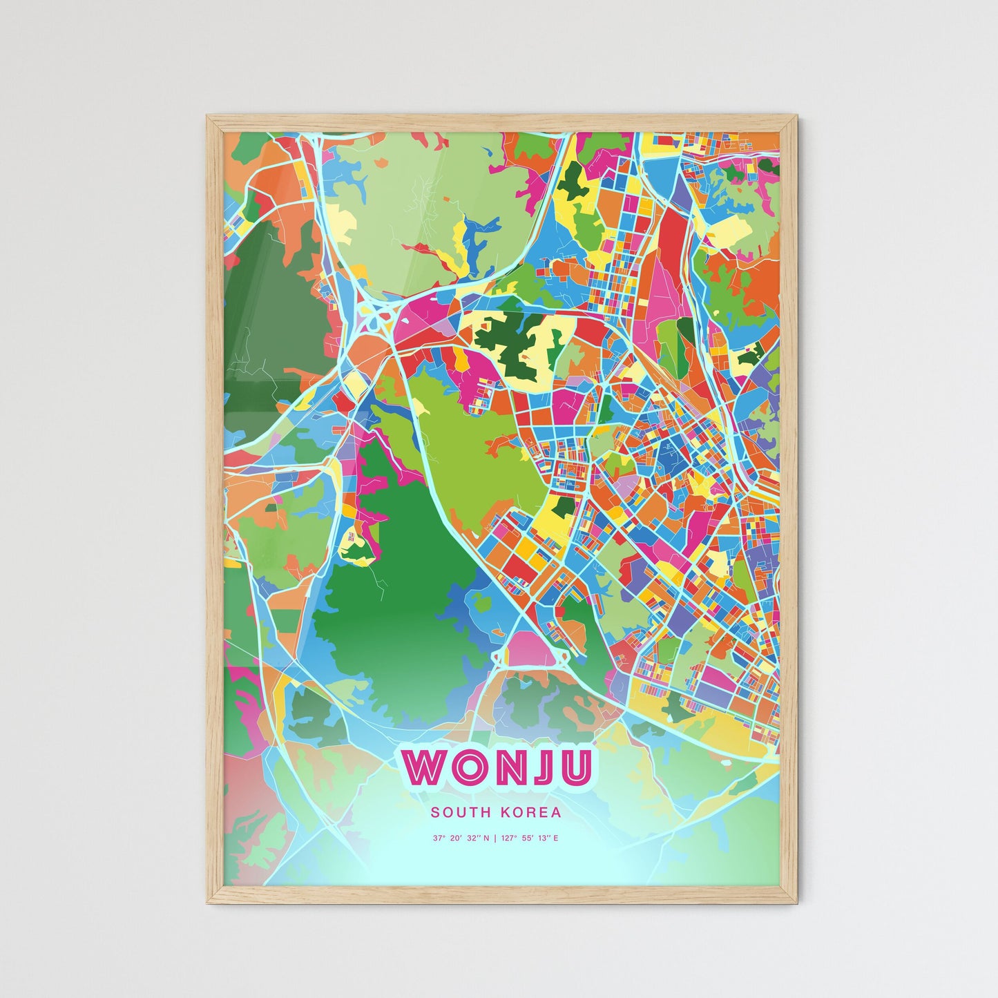 Colorful WONJU SOUTH KOREA Fine Art Map Crazy Colors