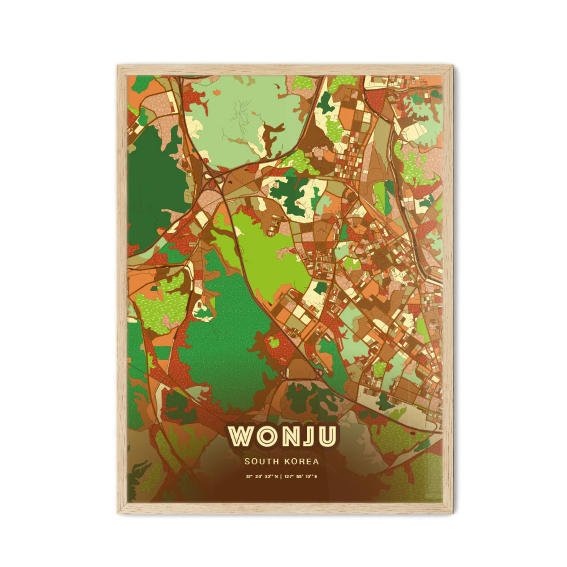 Colorful WONJU SOUTH KOREA Fine Art Map Farmhouse