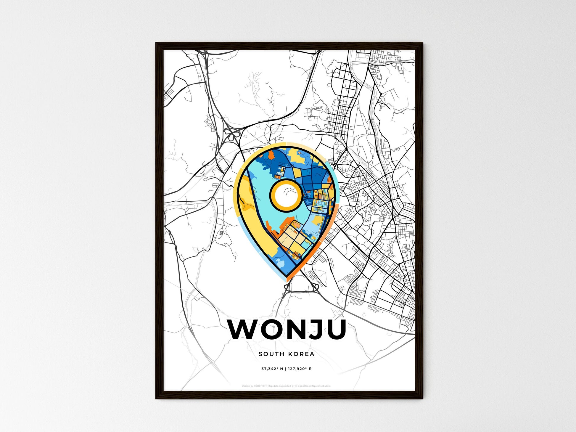 WONJU SOUTH KOREA minimal art map with a colorful icon. Style 1
