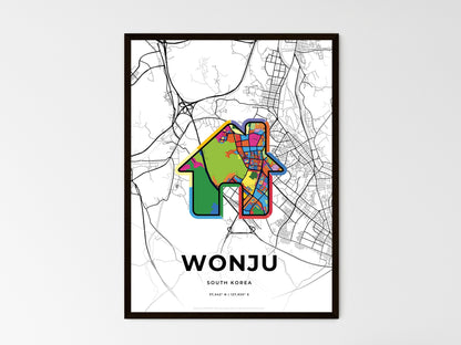 WONJU SOUTH KOREA minimal art map with a colorful icon. Style 3