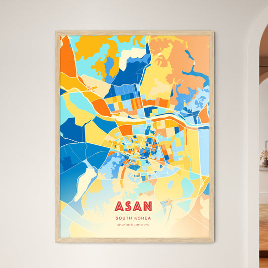 Colorful ASAN SOUTH KOREA Fine Art Map Blue Orange