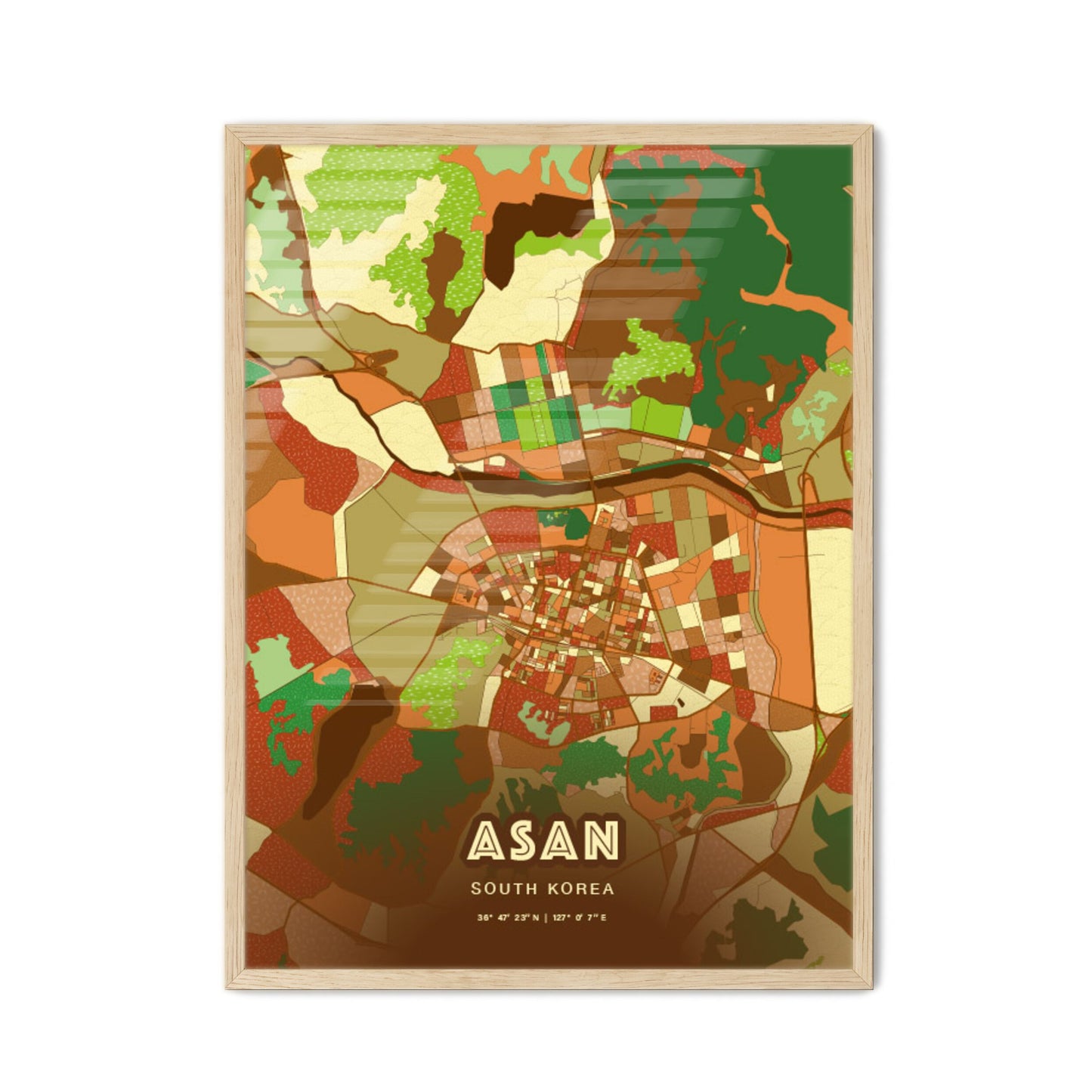 Colorful ASAN SOUTH KOREA Fine Art Map Farmhouse