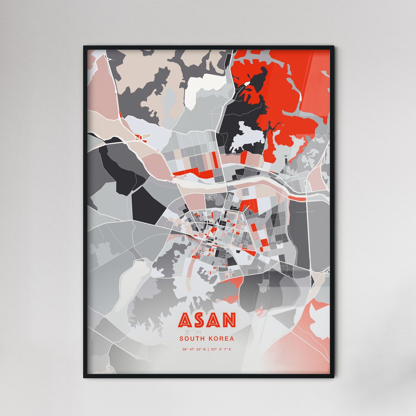 Colorful ASAN SOUTH KOREA Fine Art Map Modern