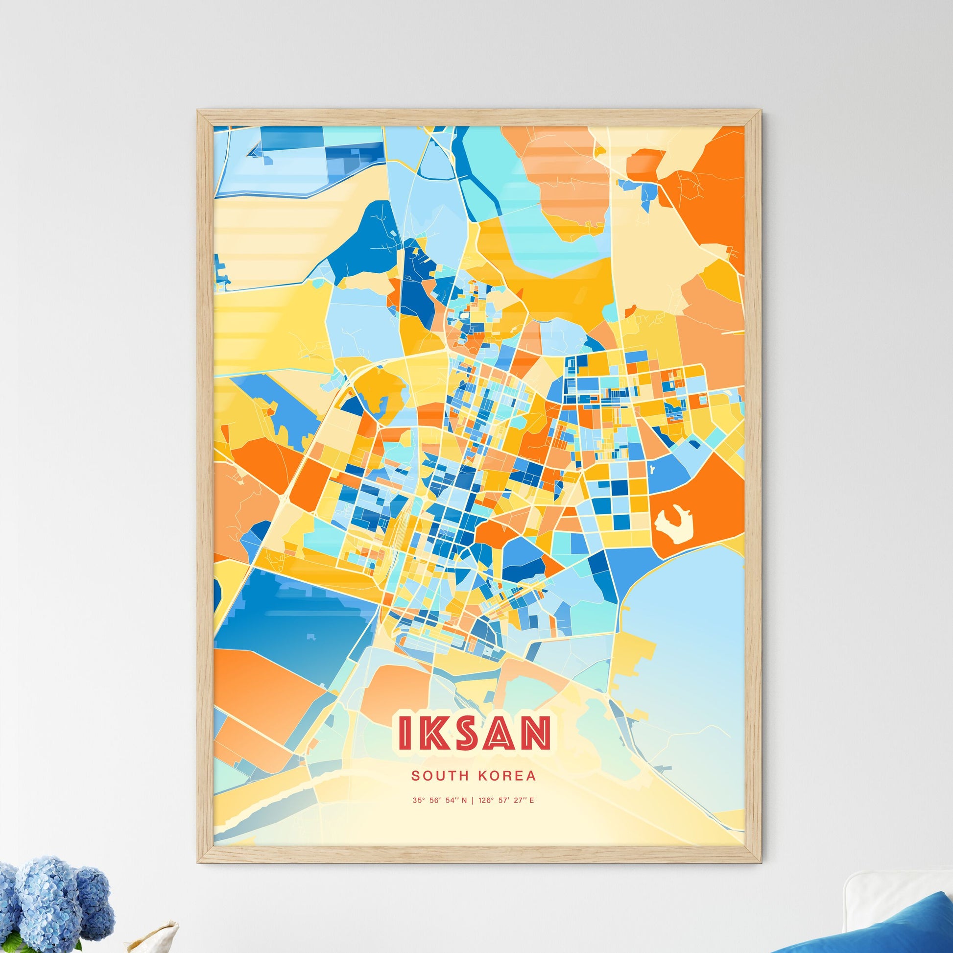 Colorful IKSAN SOUTH KOREA Fine Art Map Blue Orange