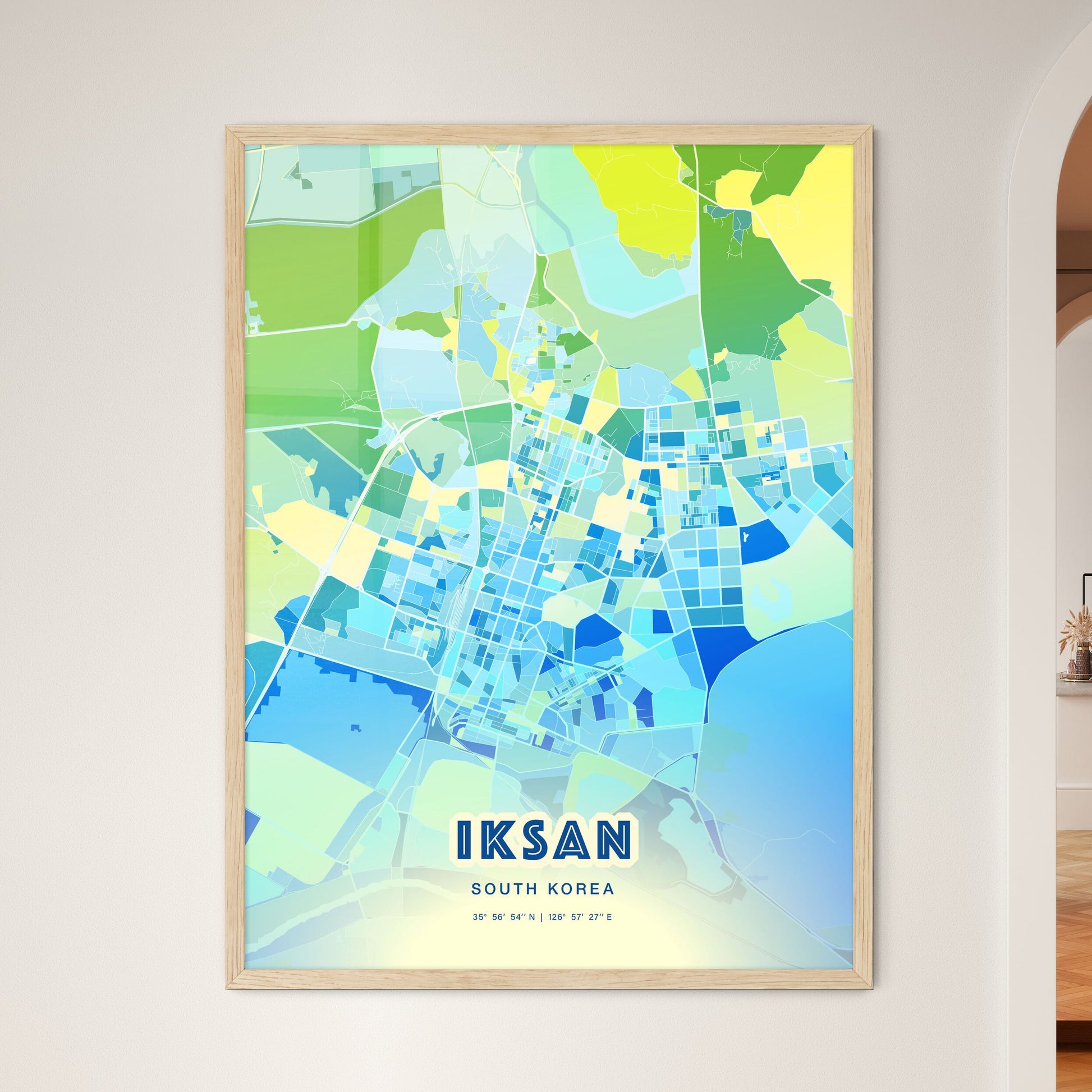 Colorful IKSAN SOUTH KOREA Fine Art Map Cool Blue