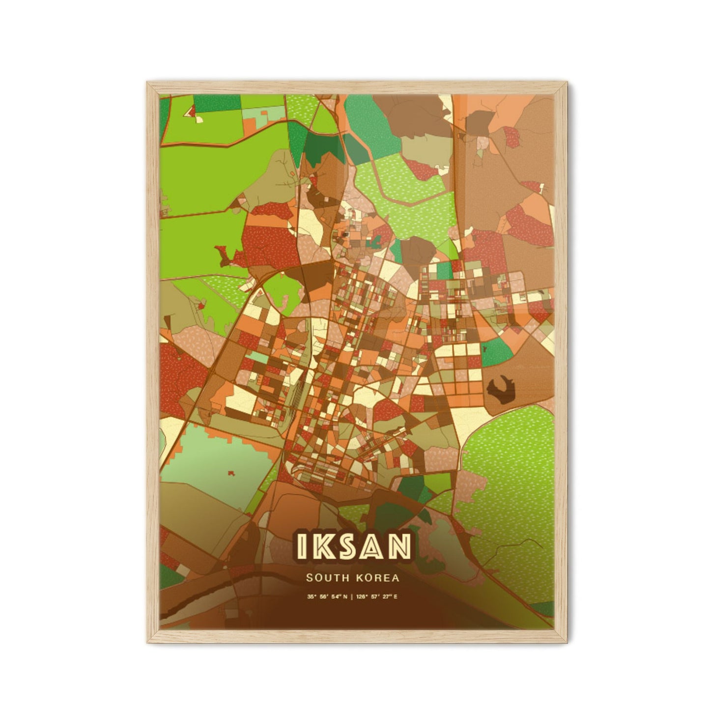 Colorful IKSAN SOUTH KOREA Fine Art Map Farmhouse