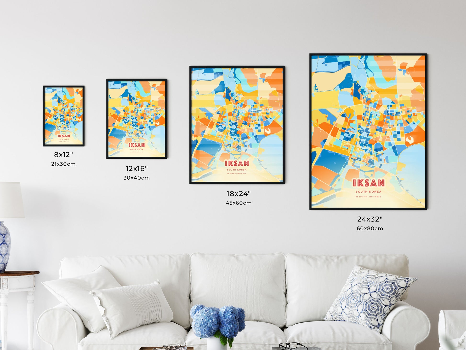 Colorful IKSAN SOUTH KOREA Fine Art Map Blue Orange