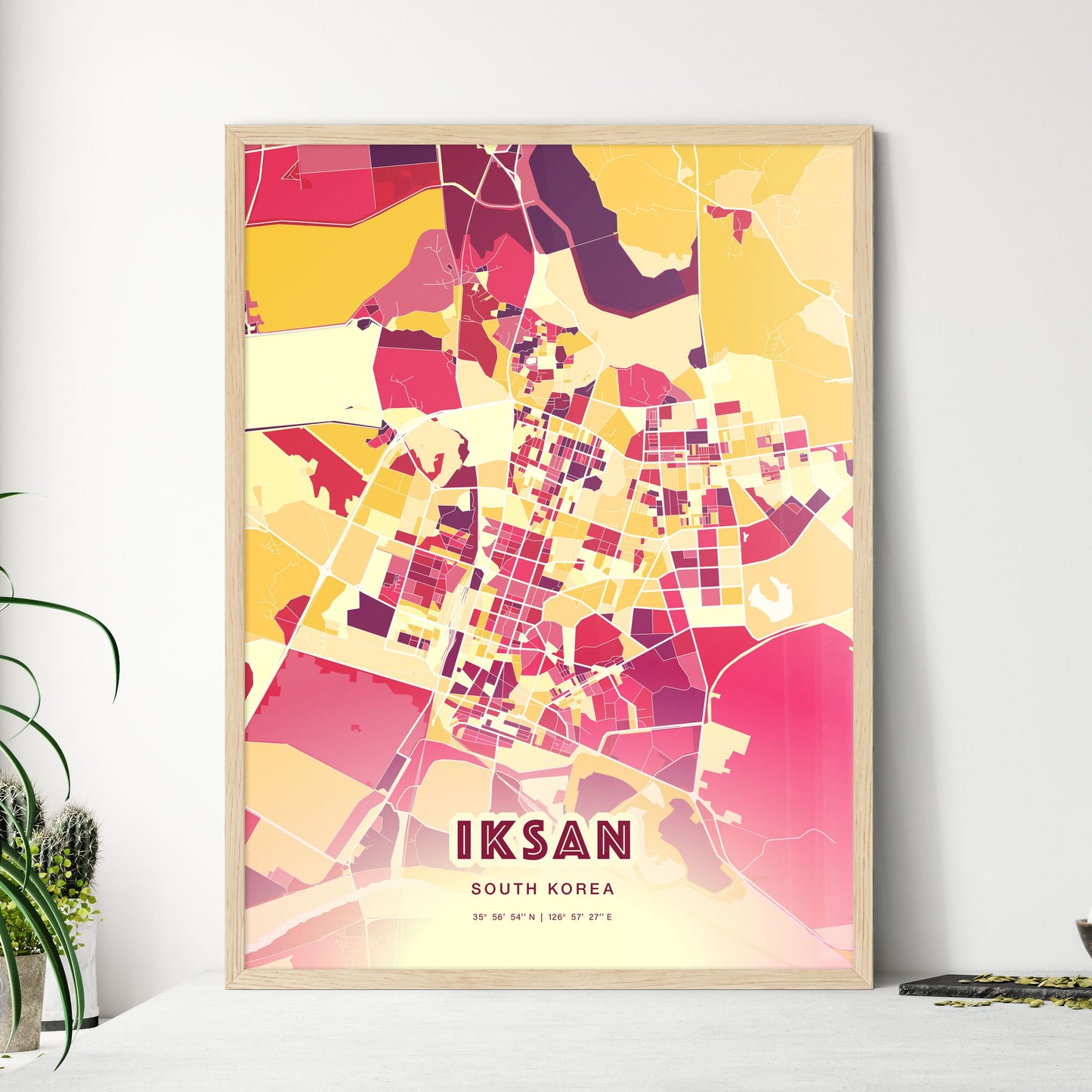 Colorful IKSAN SOUTH KOREA Fine Art Map Hot Red