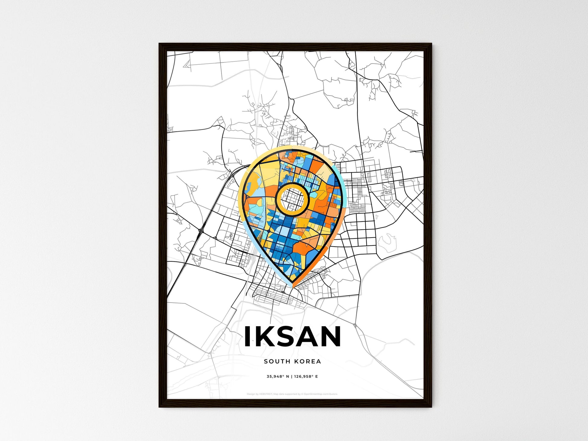 Iksan South Korea wedding art map with pointer icon