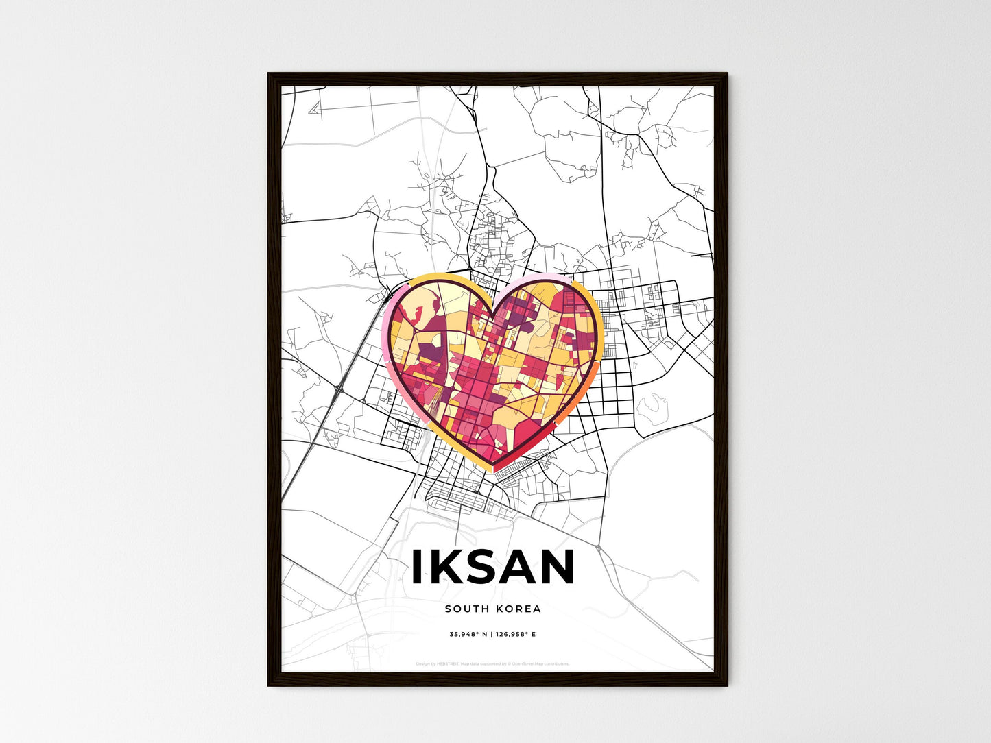 Iksan South Korea wedding art map with heart icon