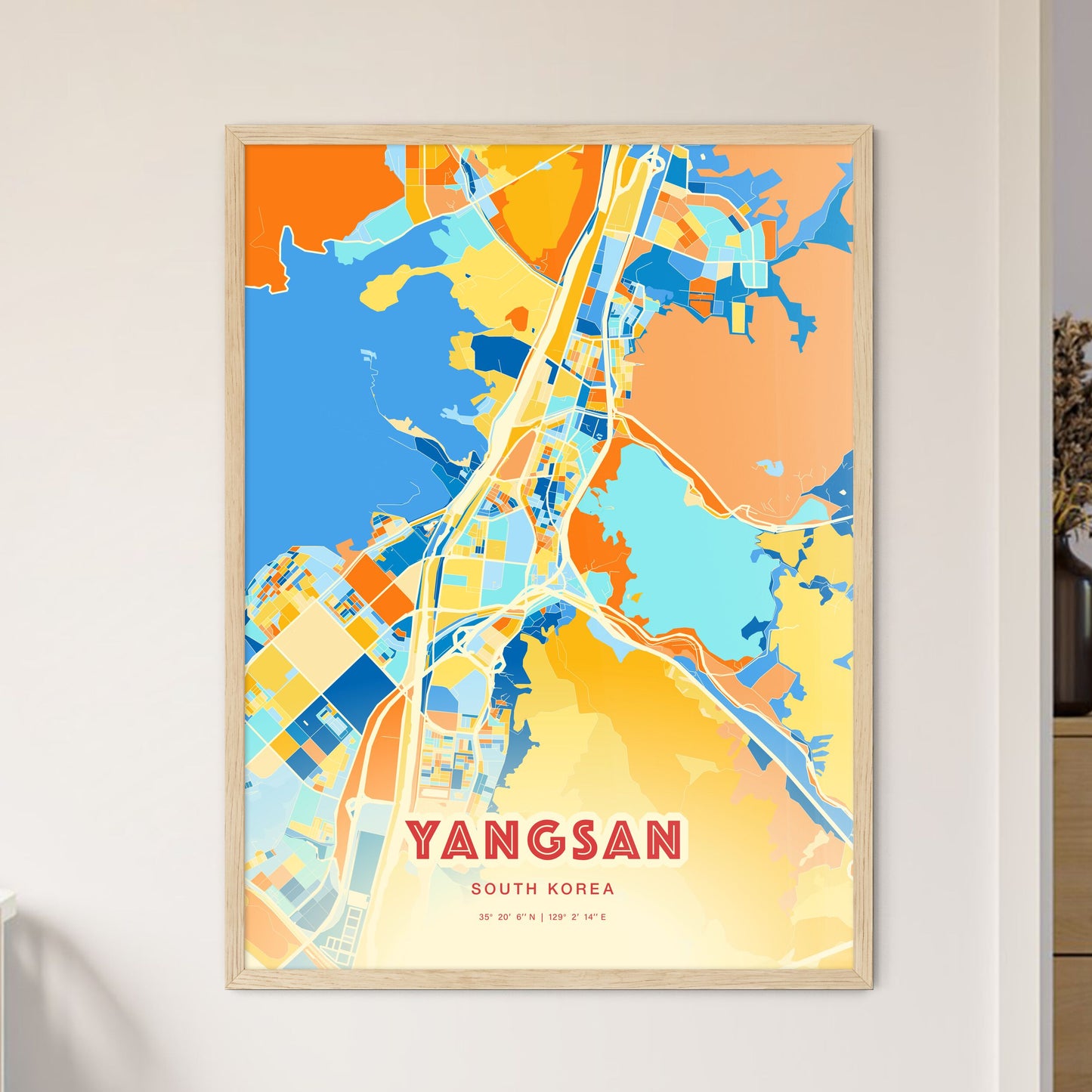 Colorful YANGSAN SOUTH KOREA Fine Art Map Blue Orange