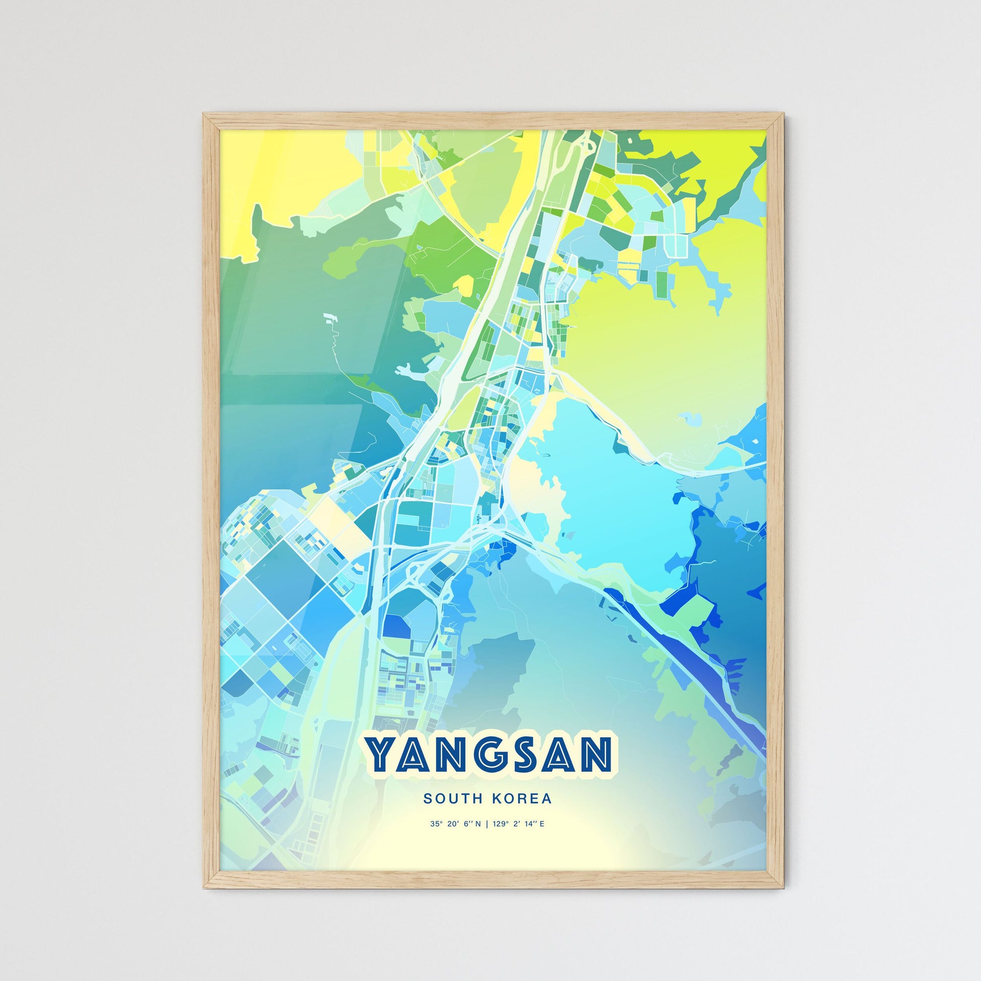 Colorful YANGSAN SOUTH KOREA Fine Art Map Cool Blue