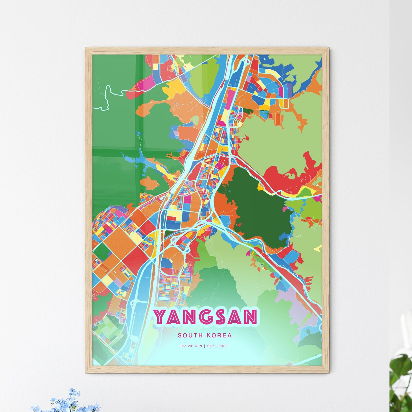 Colorful YANGSAN SOUTH KOREA Fine Art Map Crazy Colors