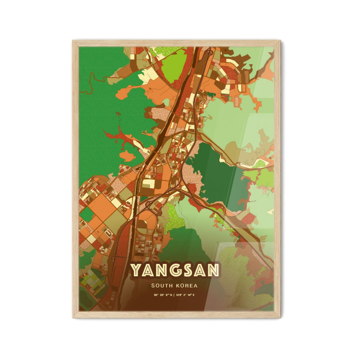 Colorful YANGSAN SOUTH KOREA Fine Art Map Farmhouse