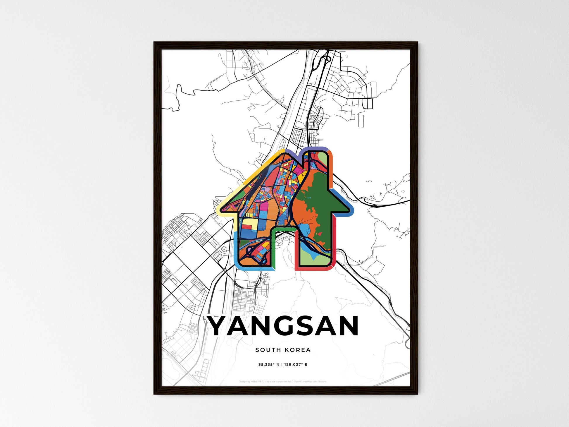 YANGSAN SOUTH KOREA minimal art map with a colorful icon. Style 3
