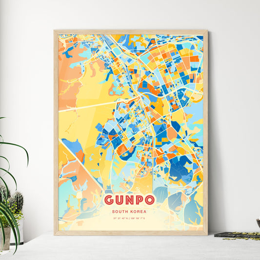 Colorful GUNPO SOUTH KOREA Fine Art Map Blue Orange