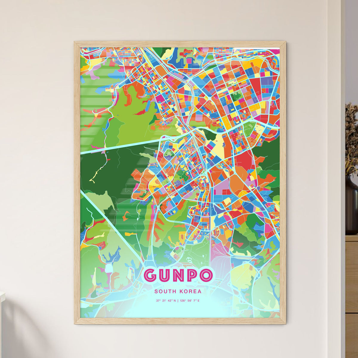 Colorful GUNPO SOUTH KOREA Fine Art Map Crazy Colors