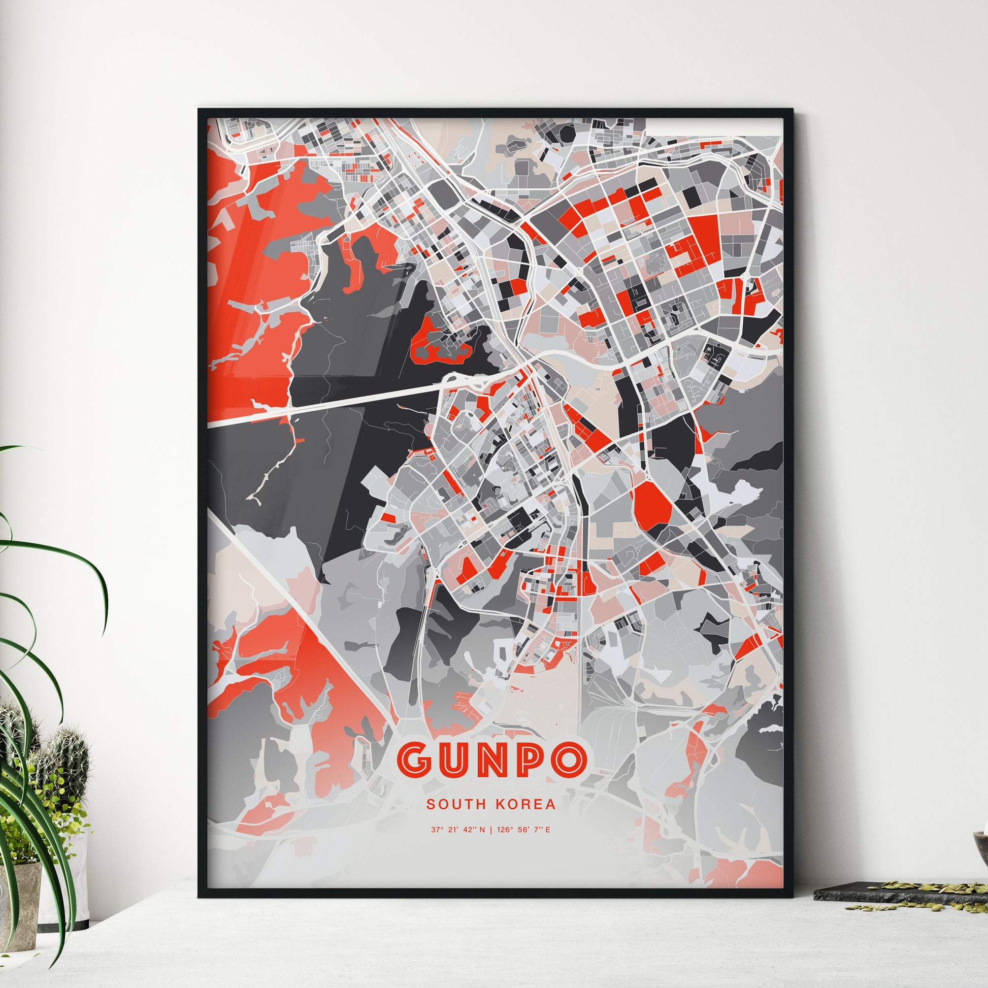 Colorful GUNPO SOUTH KOREA Fine Art Map Modern