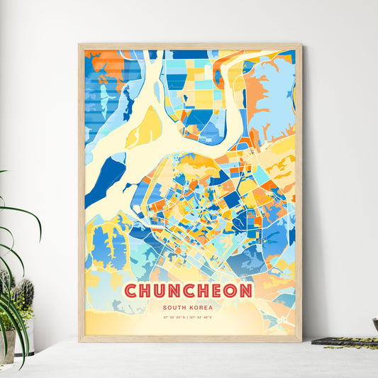 Colorful CHUNCHEON SOUTH KOREA Fine Art Map Blue Orange