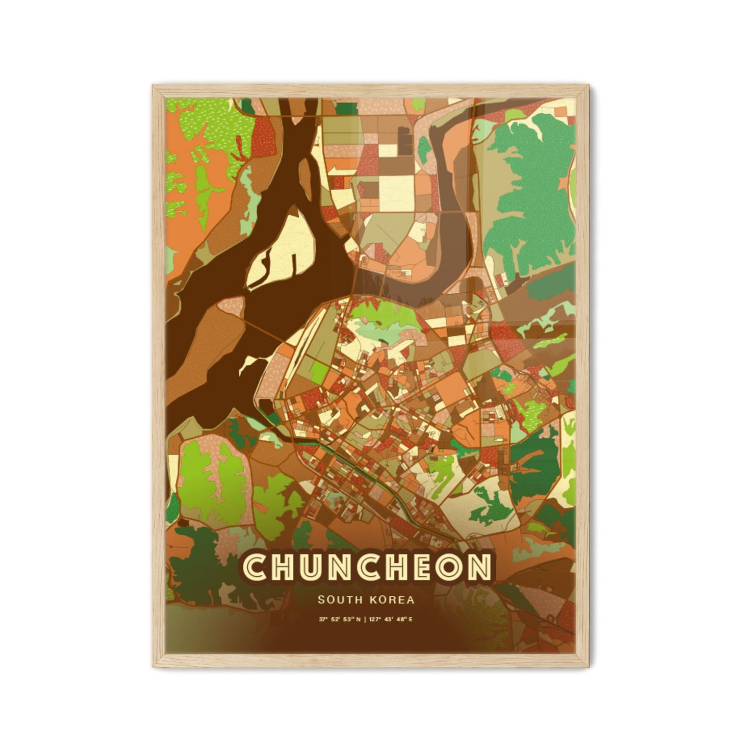 Colorful CHUNCHEON SOUTH KOREA Fine Art Map Farmhouse