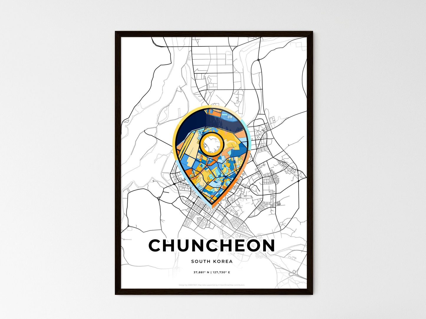 CHUNCHEON SOUTH KOREA minimal art map with a colorful icon. Where it all began, Couple map gift. Style 1